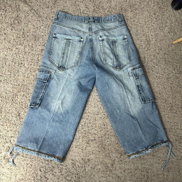Delf Other - Vintage Y2K Cargo Baggy Shorts Mens 36x22 Denim Wide Leg Loose Fit Rare 90s